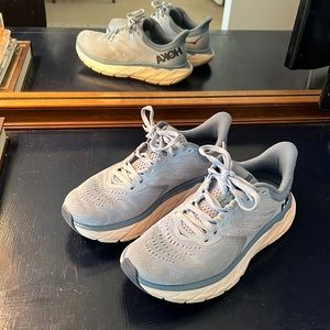 Hoka blue & blush shoes